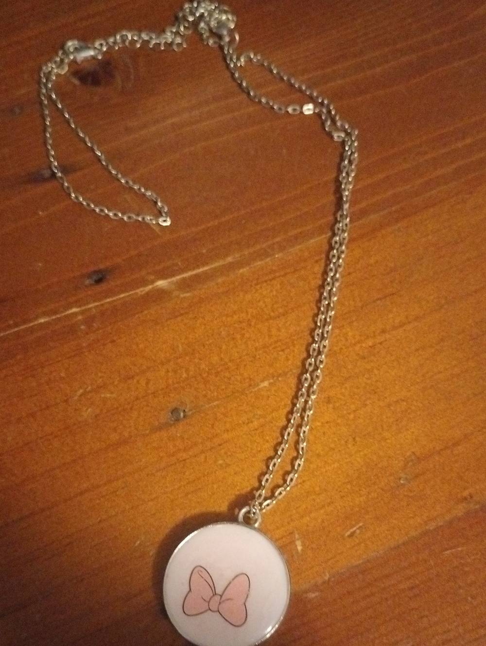 Silver-Tone Necklace with Pink Bow Pendant by